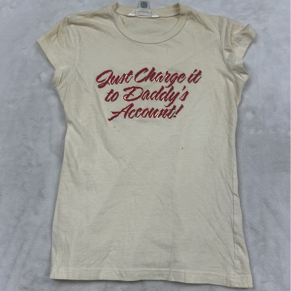 Aeropostale Baby Tee Womens Small Cream Just Charge it to Daddys Account Y2K